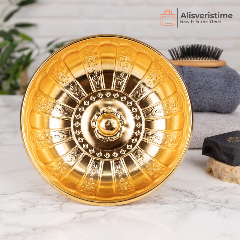 Alisveristime 1.06 Qt Turkish Hammam Bath Bowl, Traditional Metal Construction, Diameter 7.87", Height 2.36" - Multiple Colors Available (Gold) - Image 5